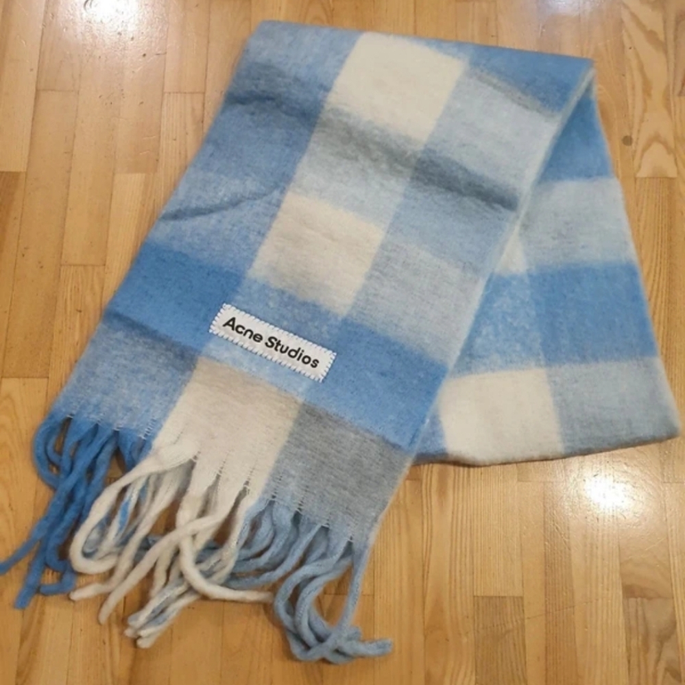 Acne Blue and White Checkered Scarf